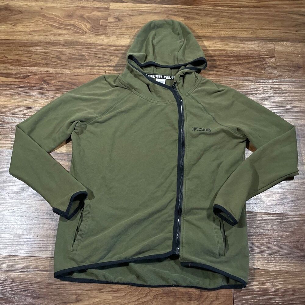 Pink Victorias Secret Full Zip Hoodie Asymmetrical Zipper Thumbhole Sweater Sz M